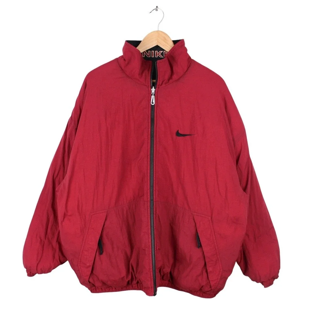 Vintage Nike Reversible Puffer Jacket Black Red Embroidered Swoosh Men's XL